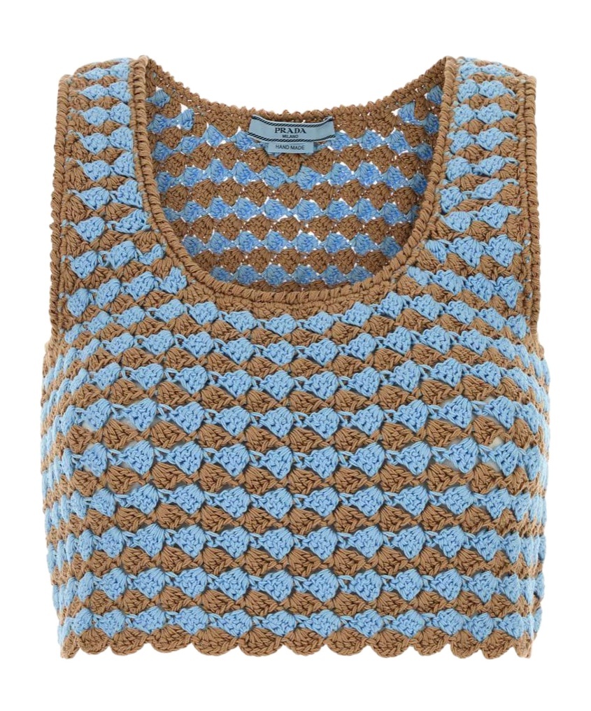 Prada Crochet Sleeveless Crop Top With Scoop Neck In Multi