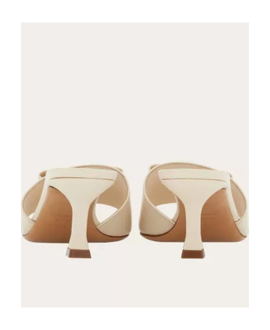 Ferragamo Mules Mid Heel Bow Detailing In Nude