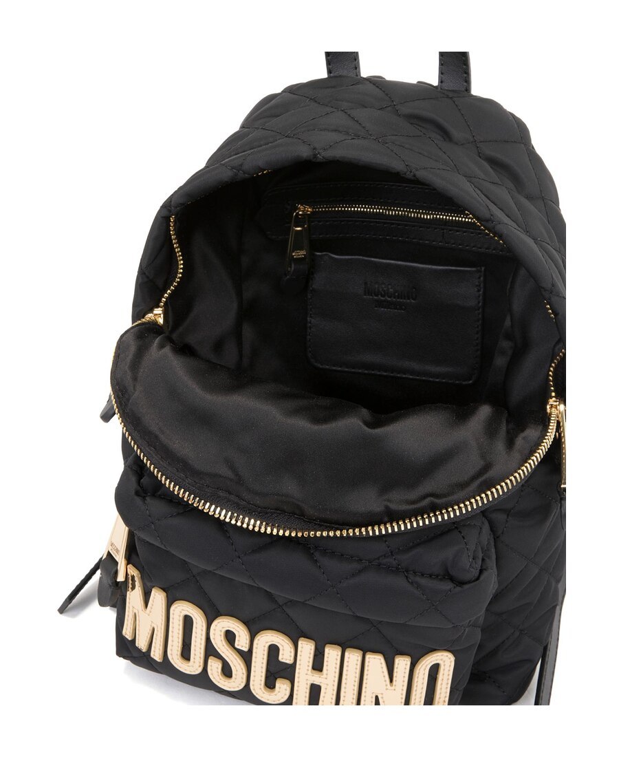 Moschino Logo Quilted Backpack Adaptable Straps In Black