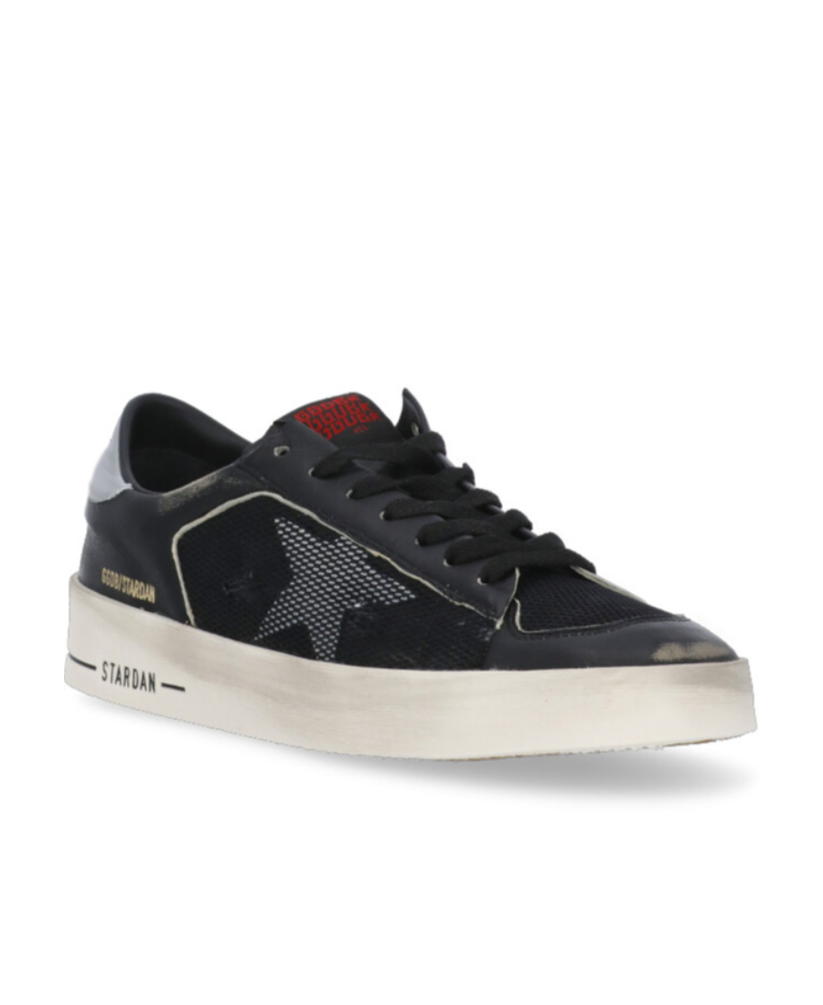 Golden Goose Black Leather Sneakers With Textured Detailing In Black