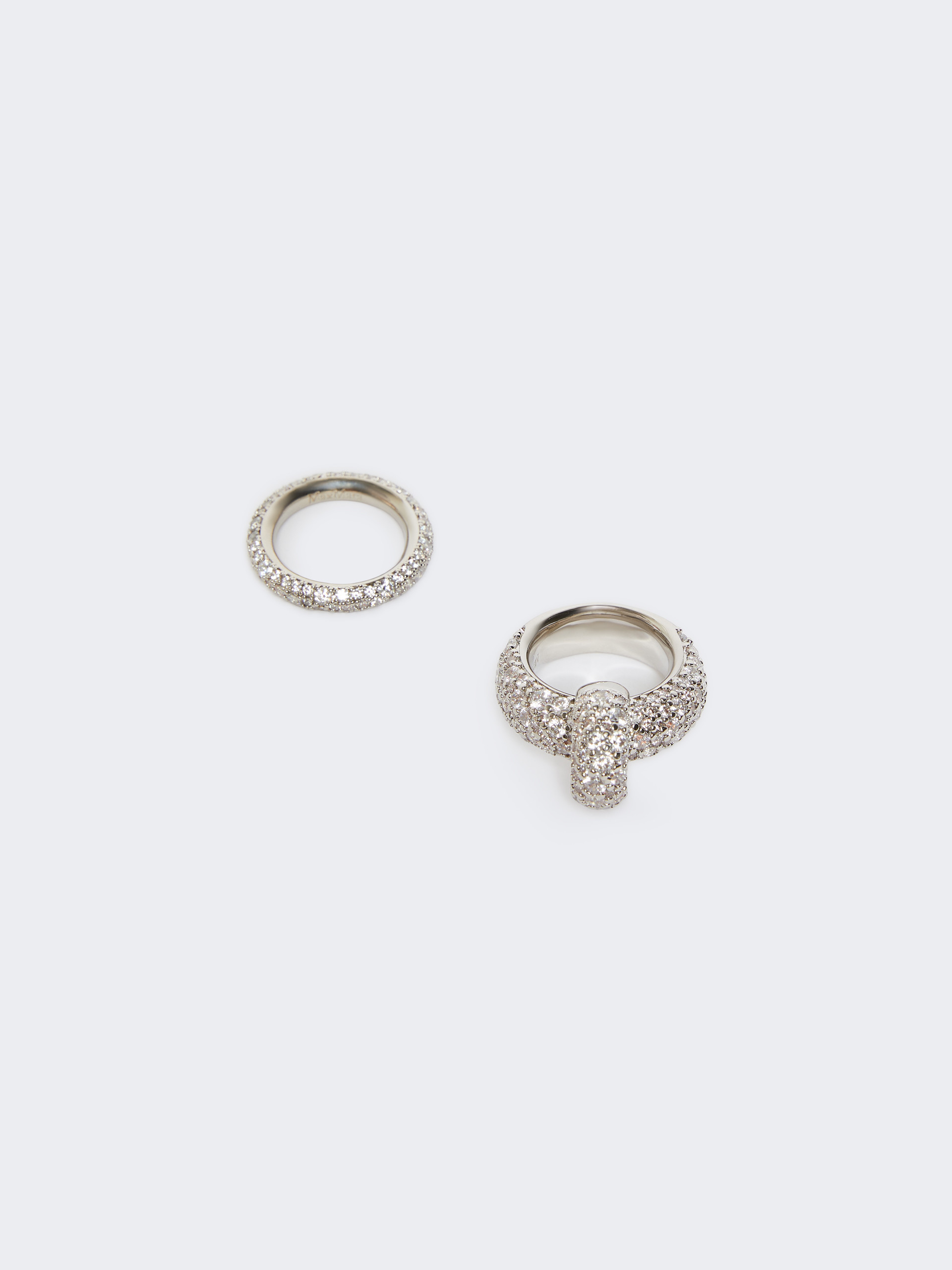 Max Mara Rhinestone Ring Set In Silver