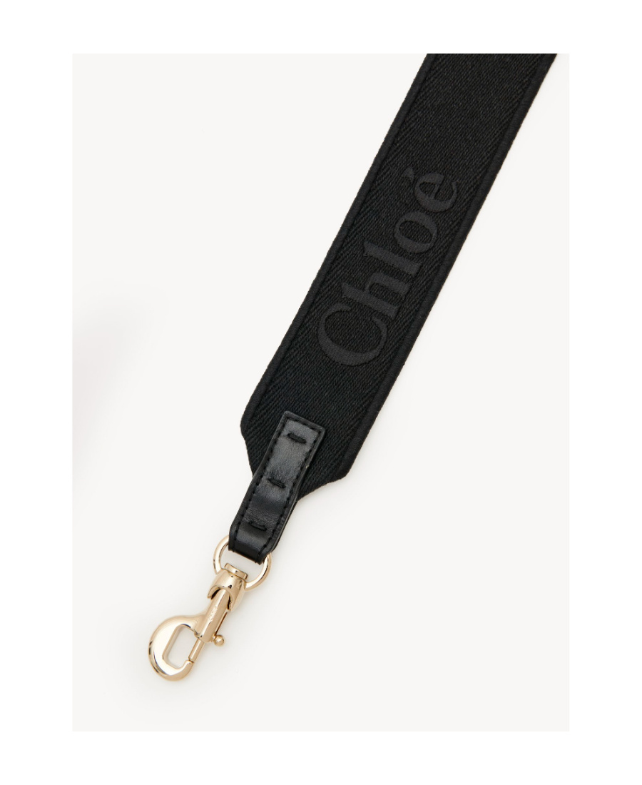 Chloé Embroidered-logo Shoulder Strap In Black