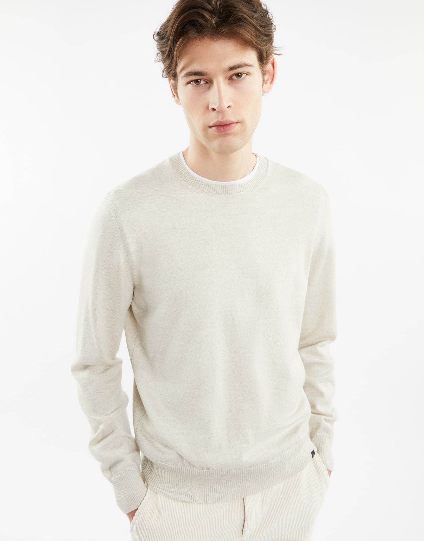 Fay Round Neck Pullover Sweater In White
