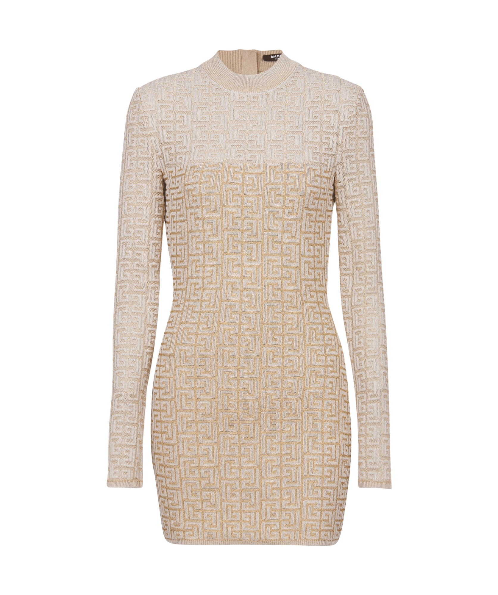 Balmain Labyrinth Monogram Long-sleeved Dress In Nude