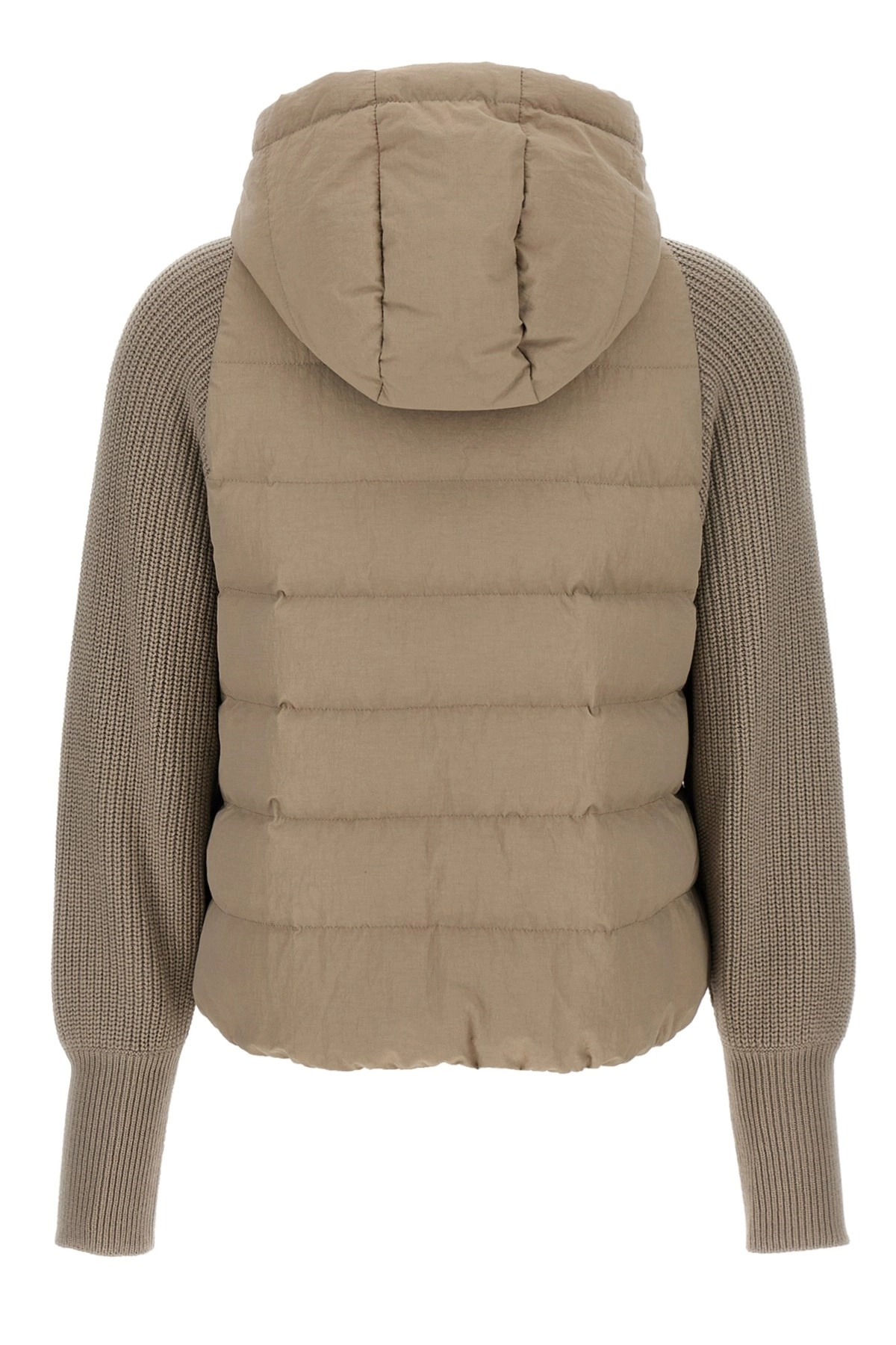 Brunello Cucinelli Two-material Puffer Jacket Casual Jackets And Parka Beige In Brown