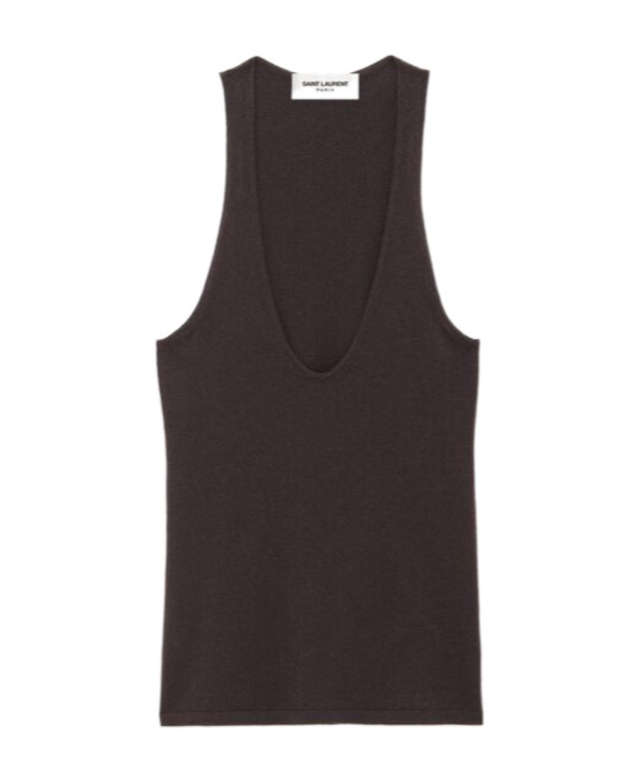 Saint Laurent Plunging U-neck Cashmere Tank Top In Brown