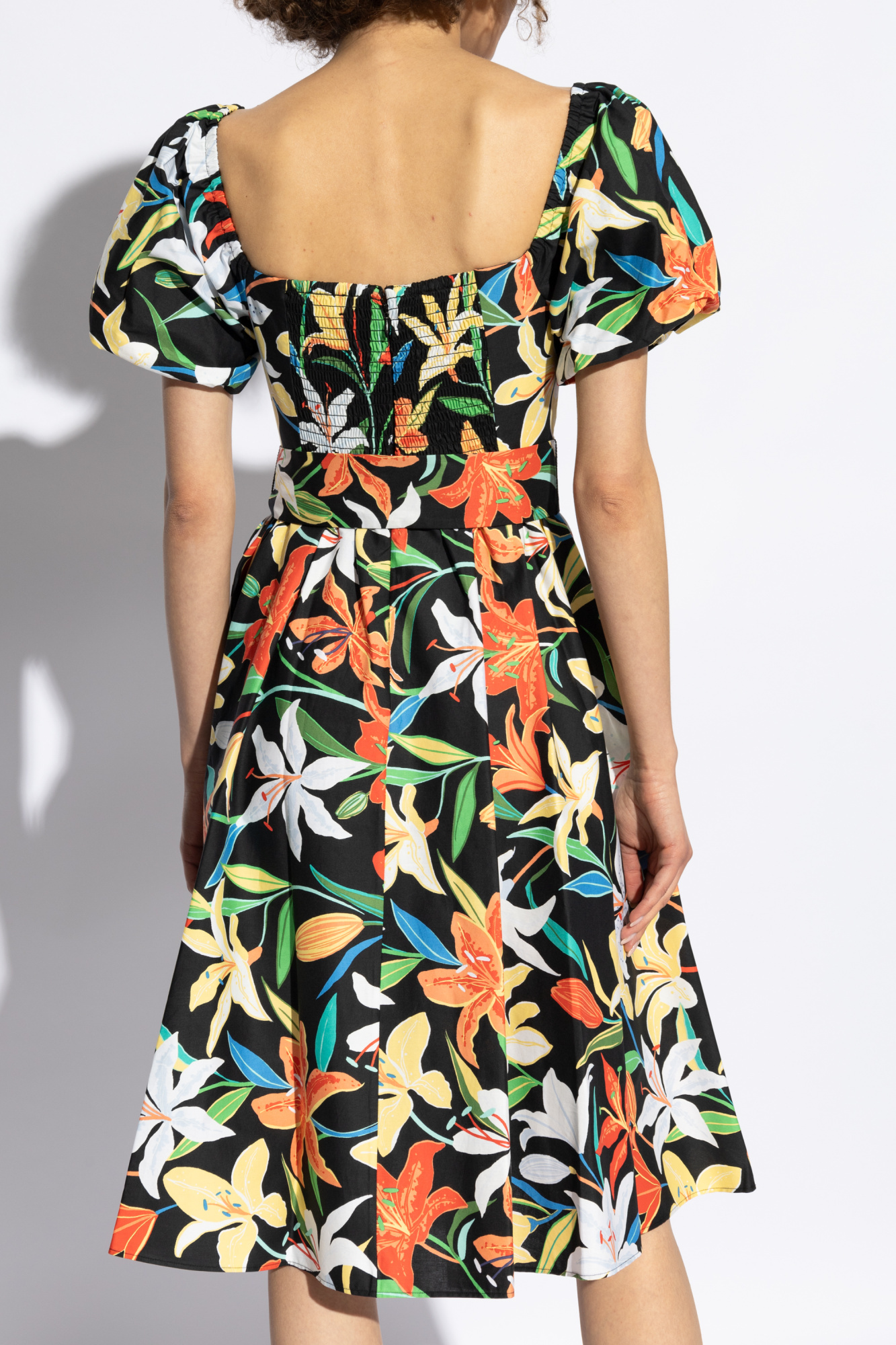 KATE SPADE FLORAL-PRINT SQUARE-NECK MIDI DRESS 