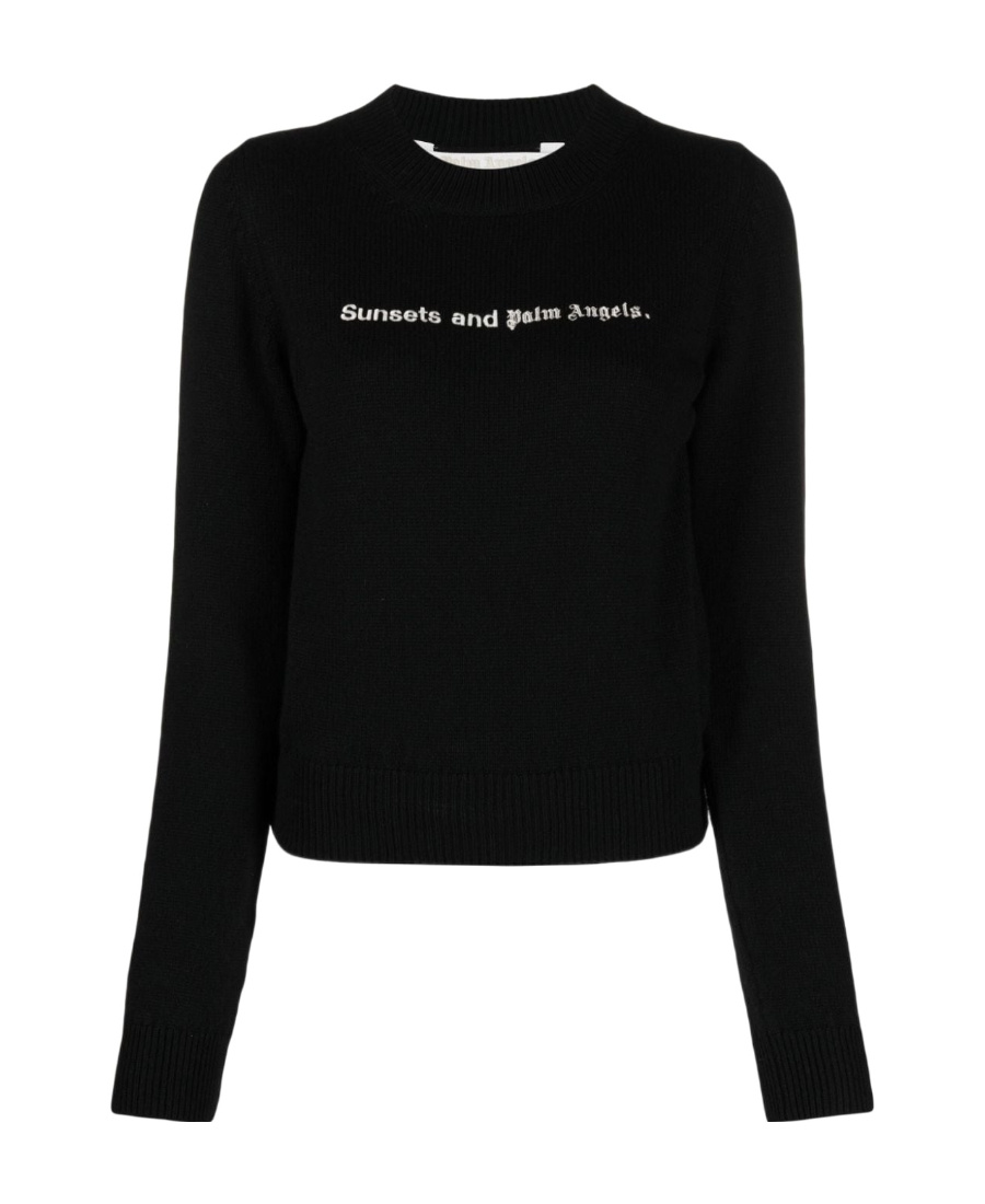 Palm Angels Sunsets-embroidered Merino-blend Jumper In Black