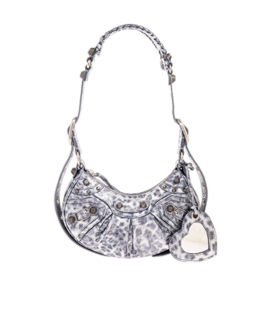 Balenciaga Cagole Xs Leopard Stud Hobo Shoulder Bag In Gray