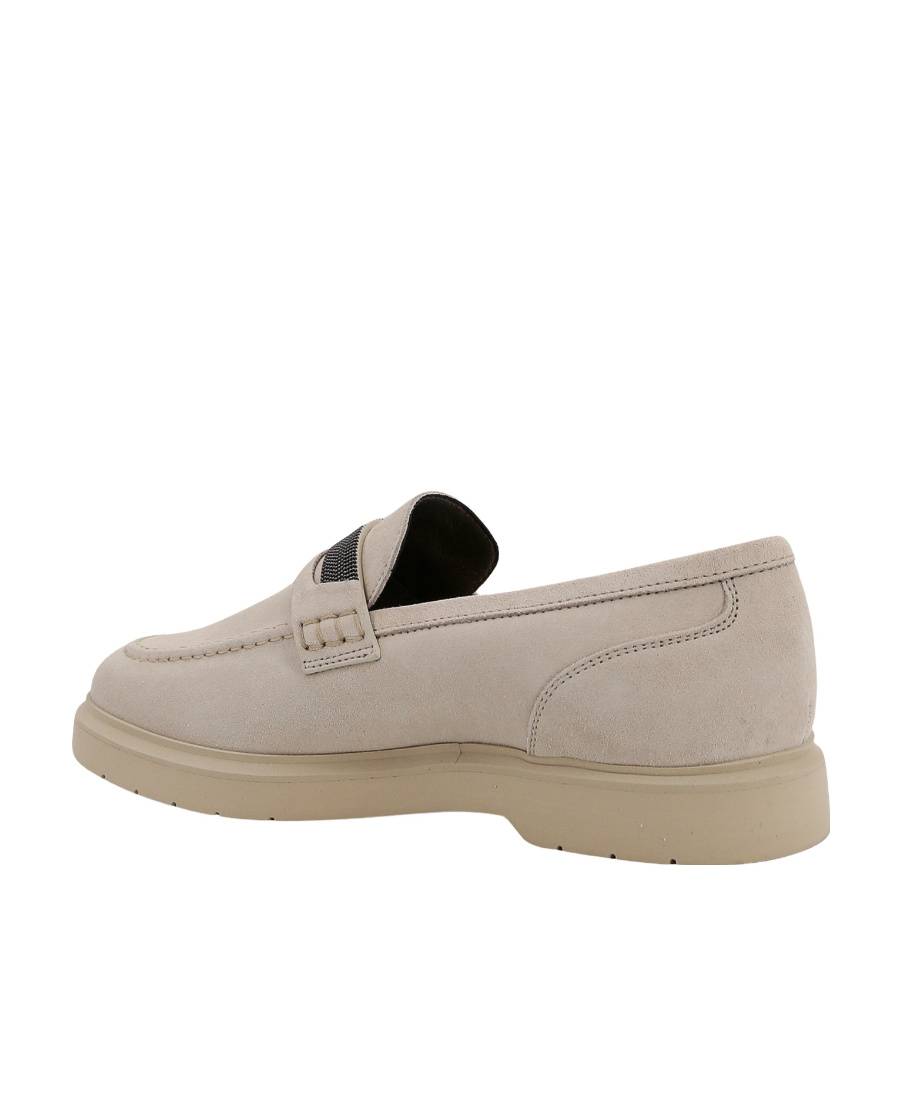Brunello Cucinelli Penny Loafer In Suede With Monile In Nude