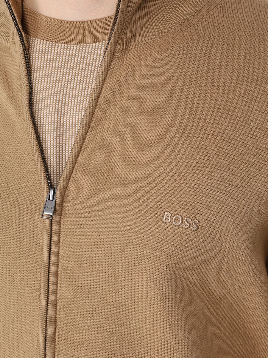 Hugo Boss Rib Cardigan In Nude