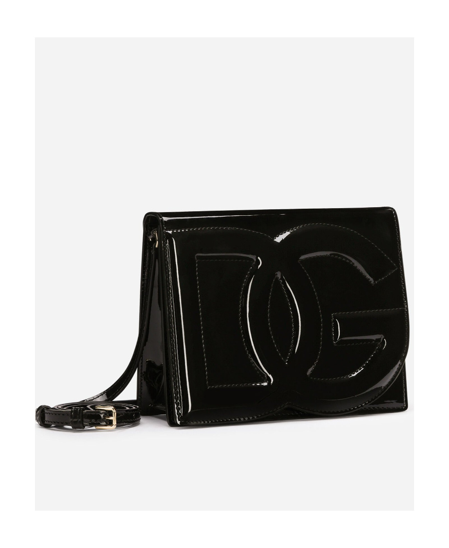 Dolce & Gabbana Elegant Dg Logo Patent Leather Crossbody Handbag In Black