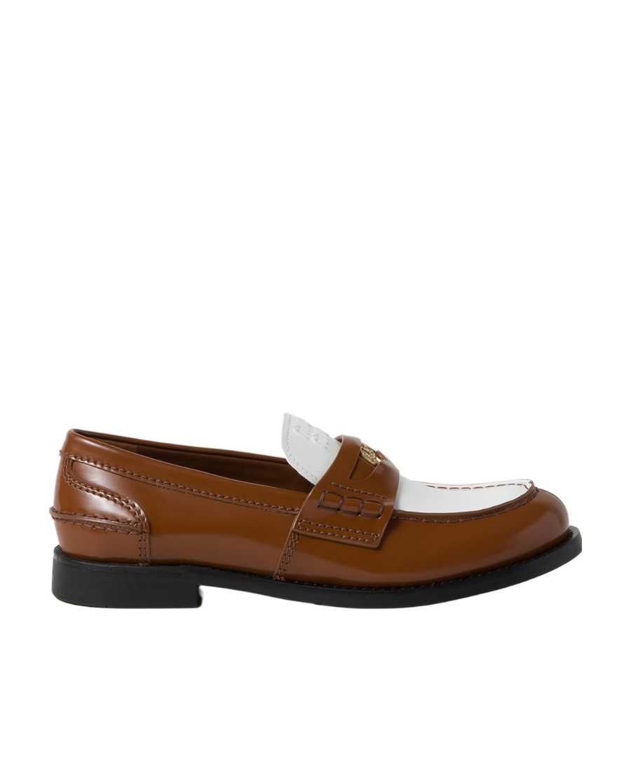 Miu Miu Two-tone Leather Penny Loafers In Brown