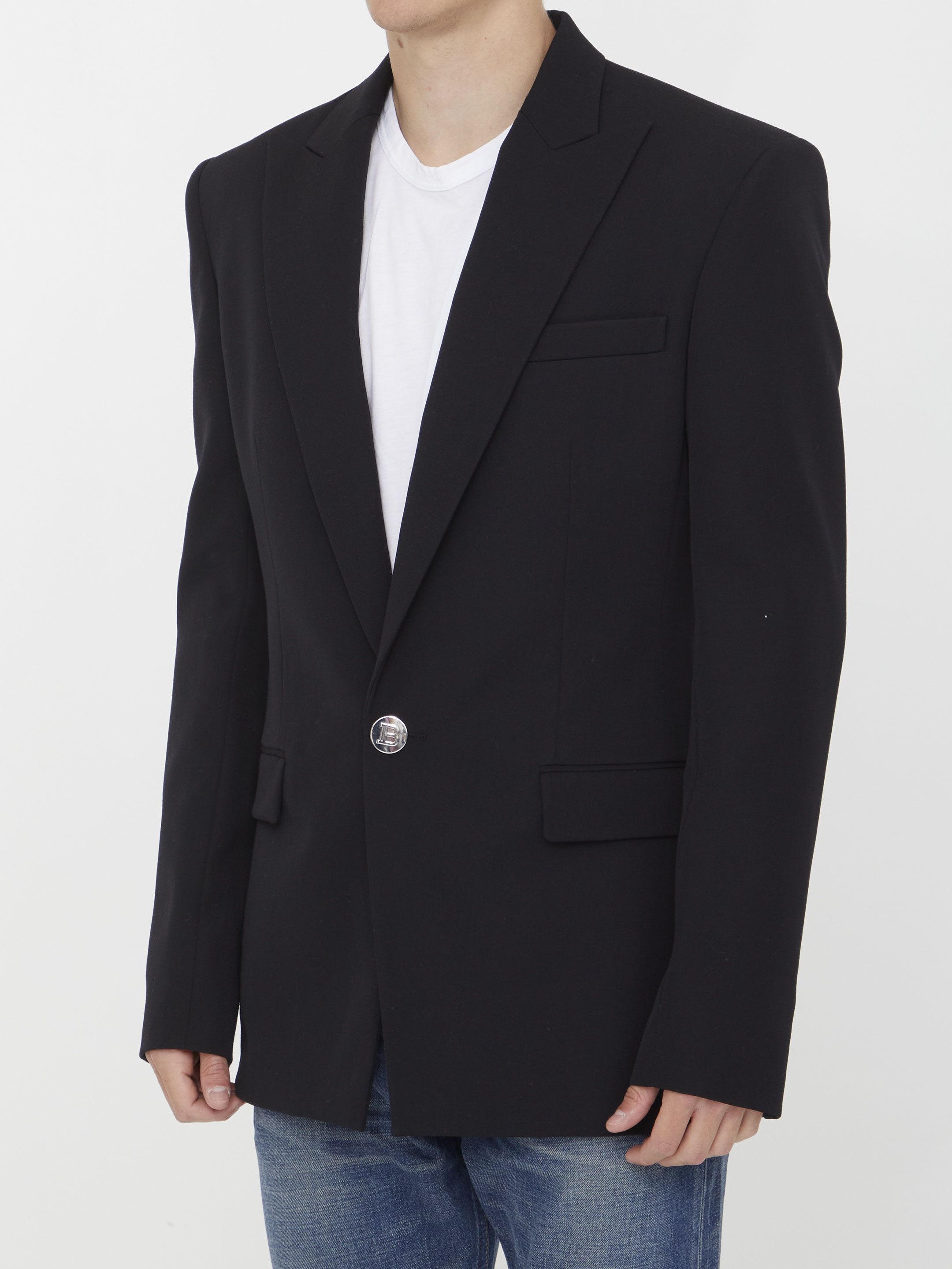 Balmain Fitted Wool Jacket With Notched Lapel In Black