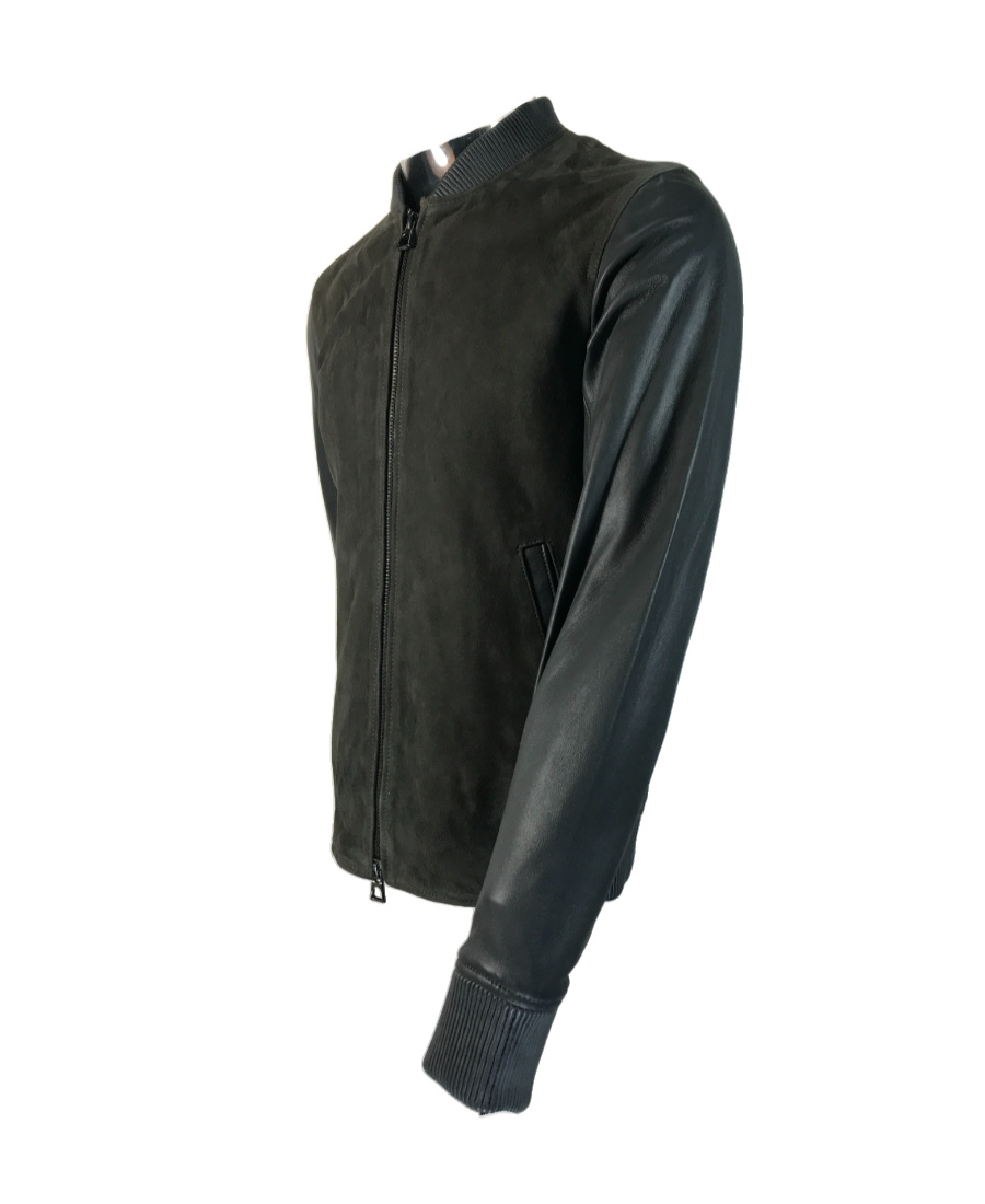 Emporio Armani Logo Leather Jacket In Black