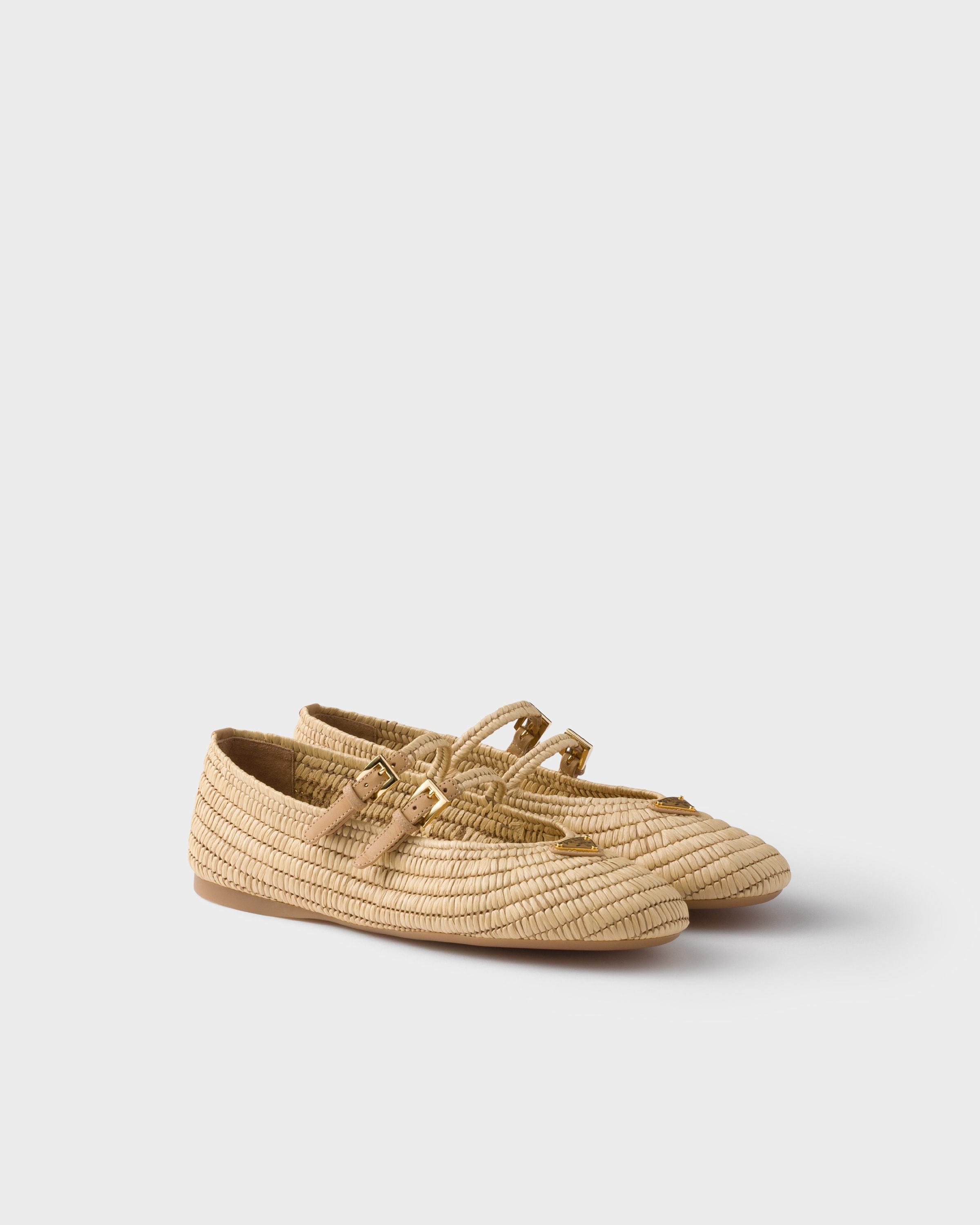 Prada Woven Texture Double Buckle Round Toe Flats