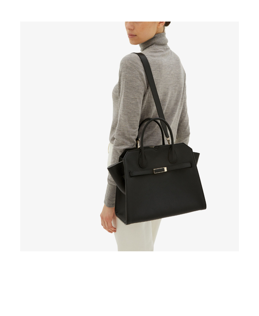 Valextra Medium Milano Top Handle Bag In Black