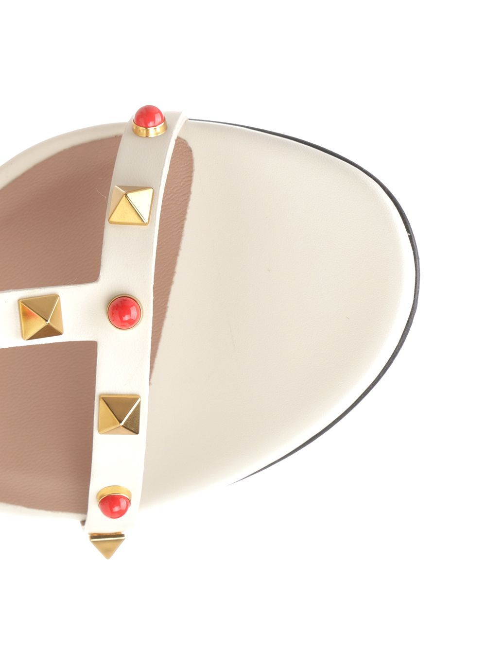 Valentino Rockstud Caged Ankle-strap Leather Sandals In White