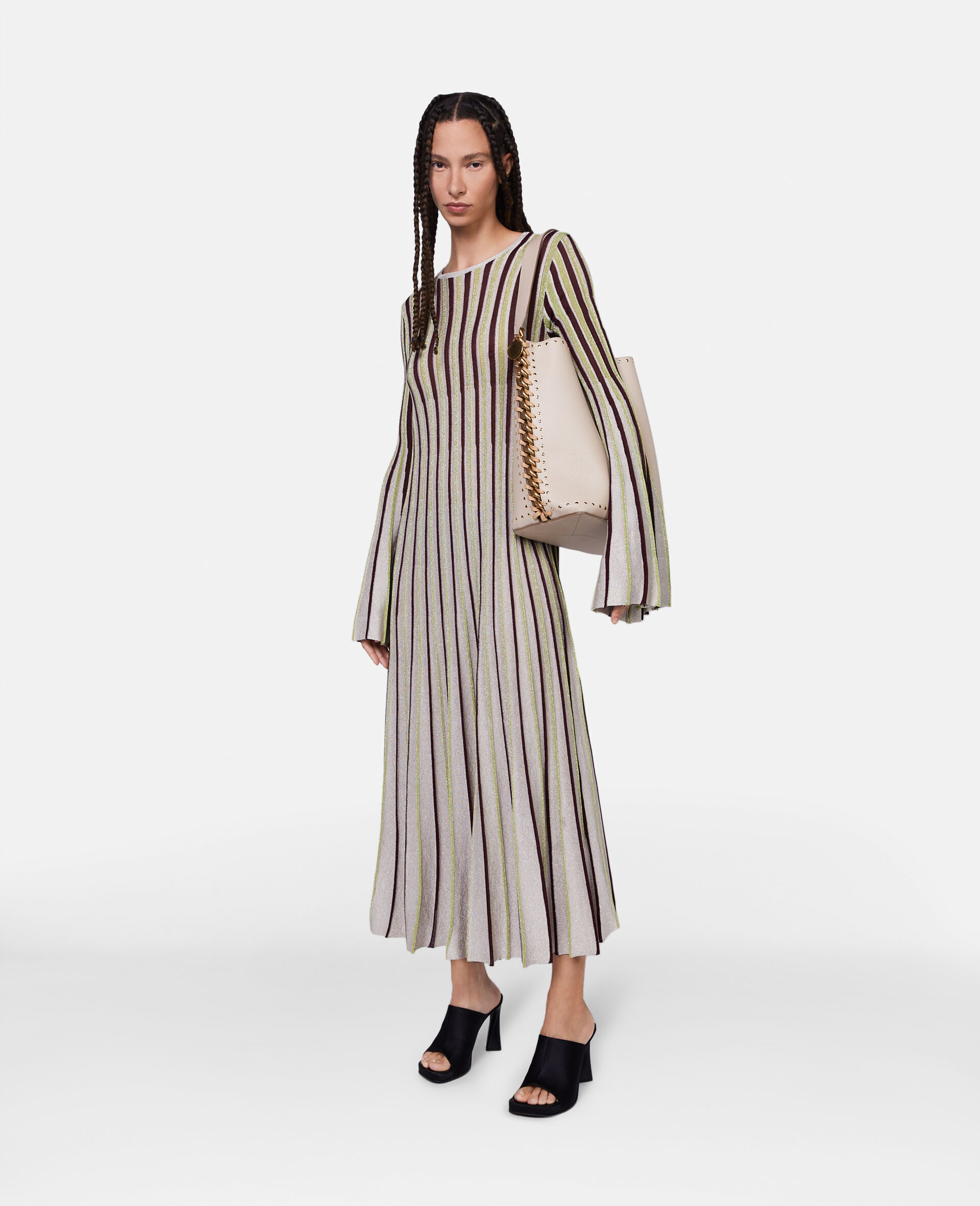 Stella Mccartney Lurex-detail Striped Maxi Dress In Nude