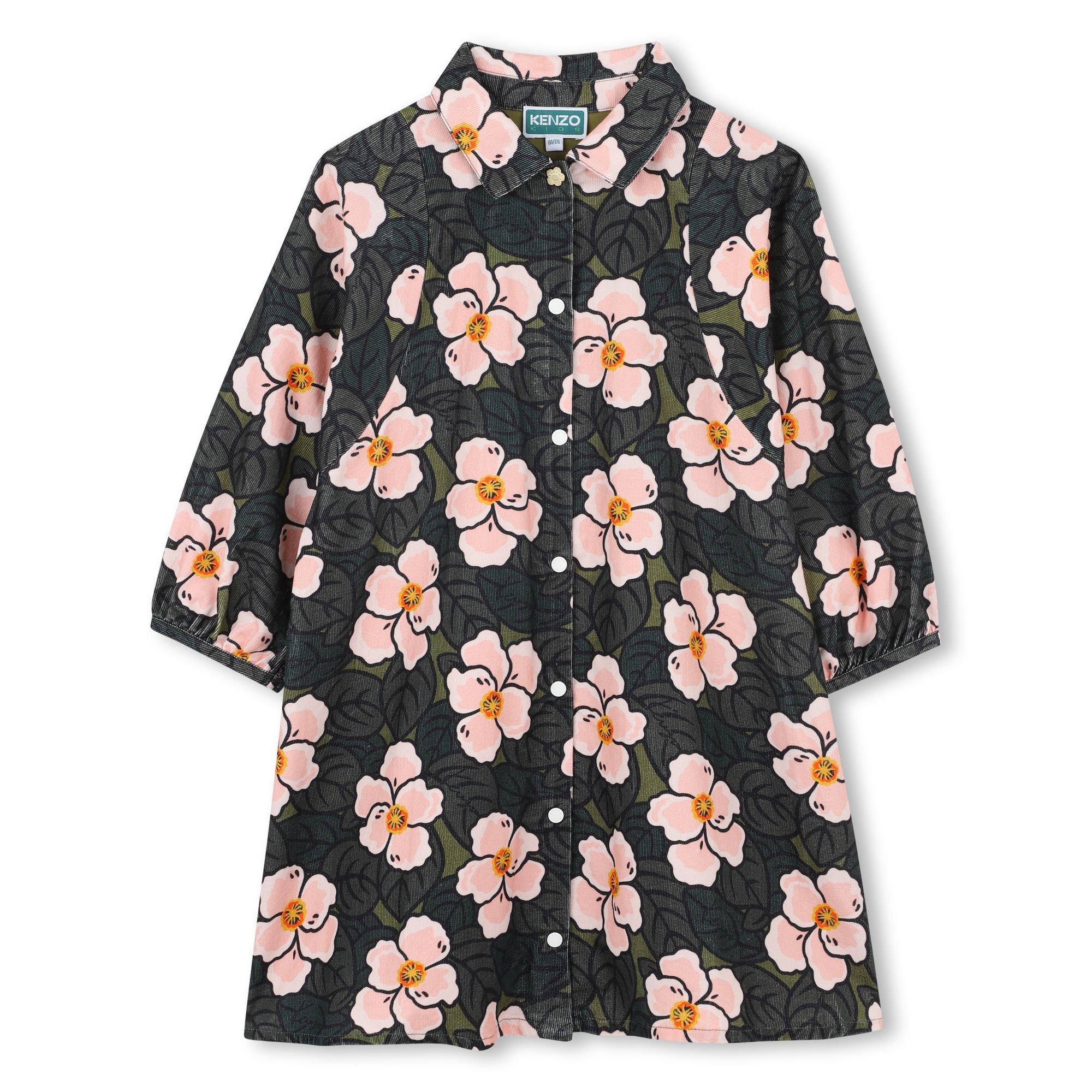Kenzo Floral Print Button-up Shirt Dress In Black