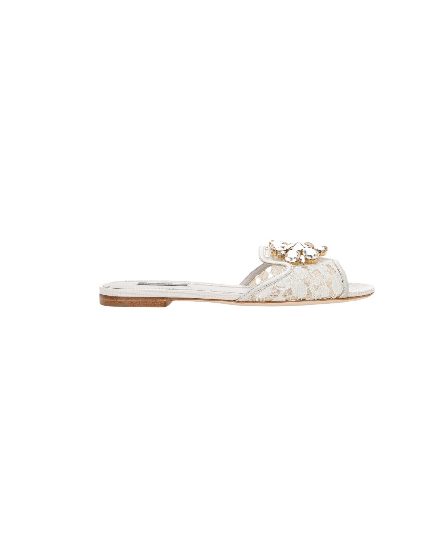 Dolce & Gabbana Bianca Brooch-embellished Lace And Mesh Sandals