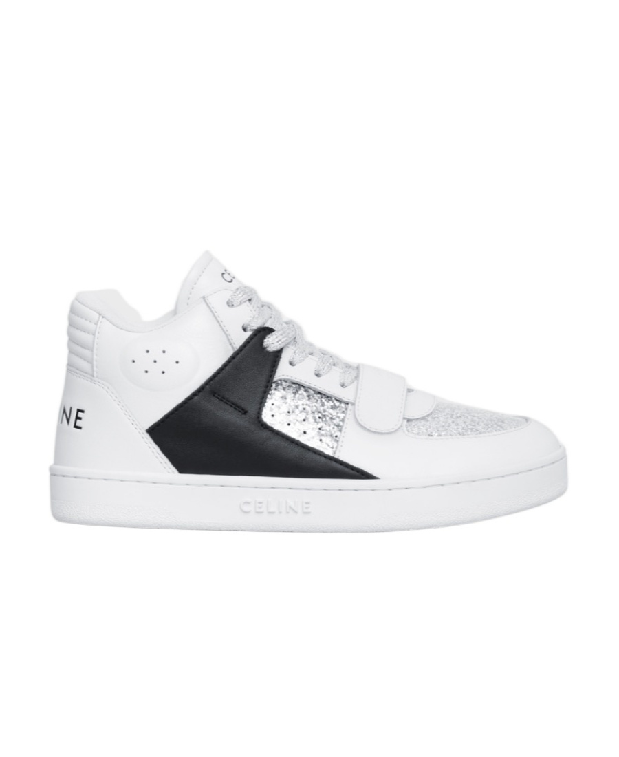 Celine Ct-02 Mid Calfskin Scratched Sneakers In White