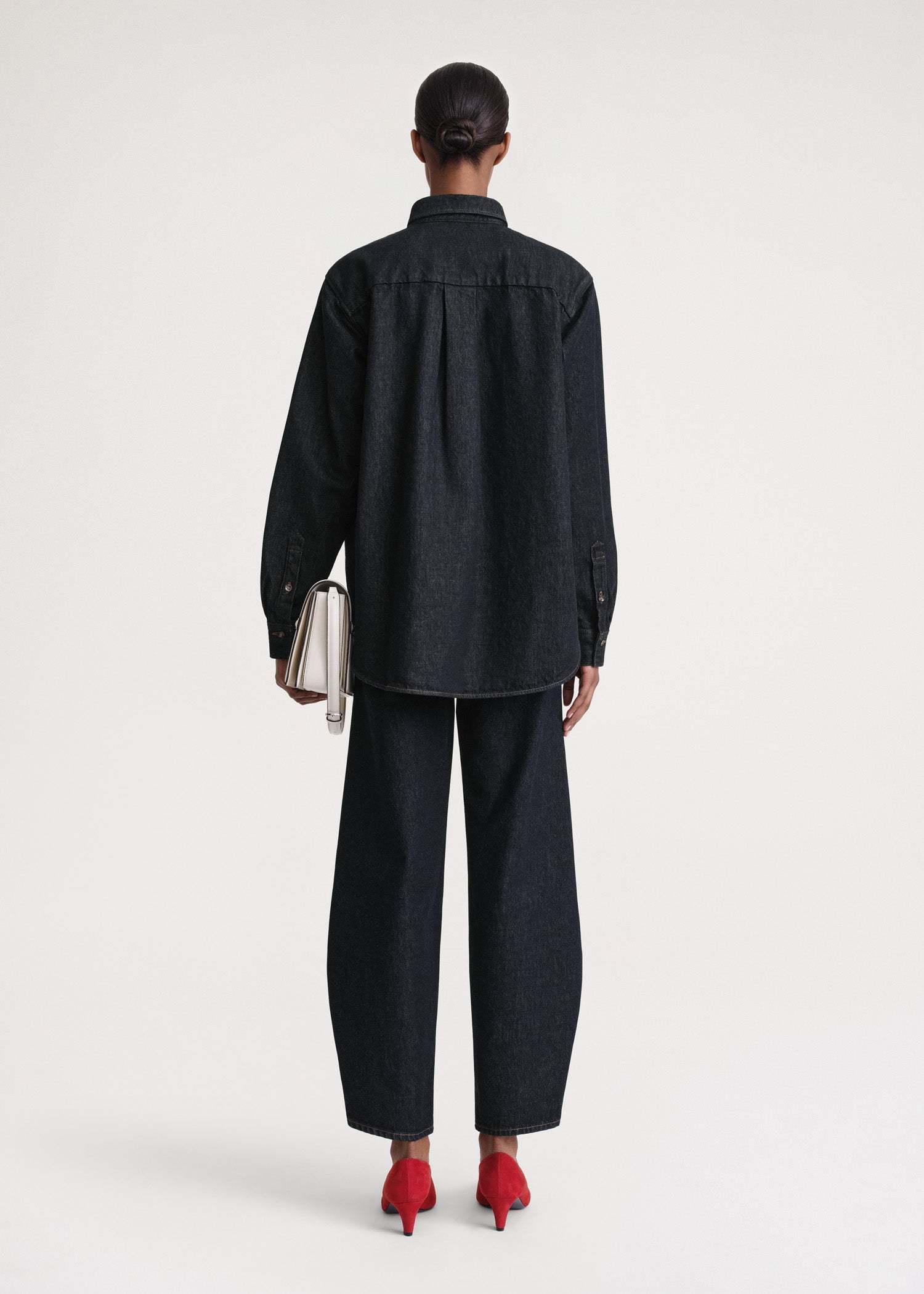 Totême Long-sleeved Denim Shirt In Black