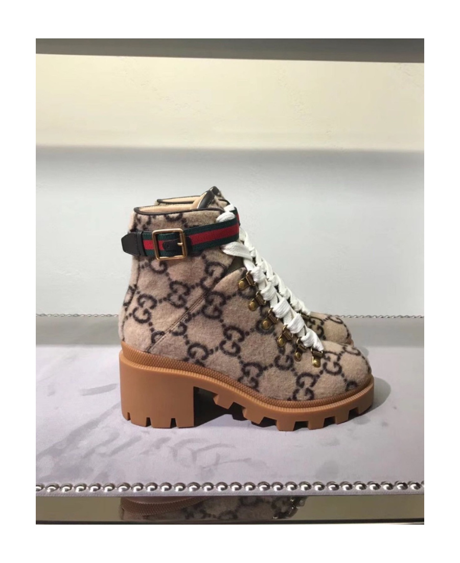 Gucci Gg Wool Ankle Boot In Brown