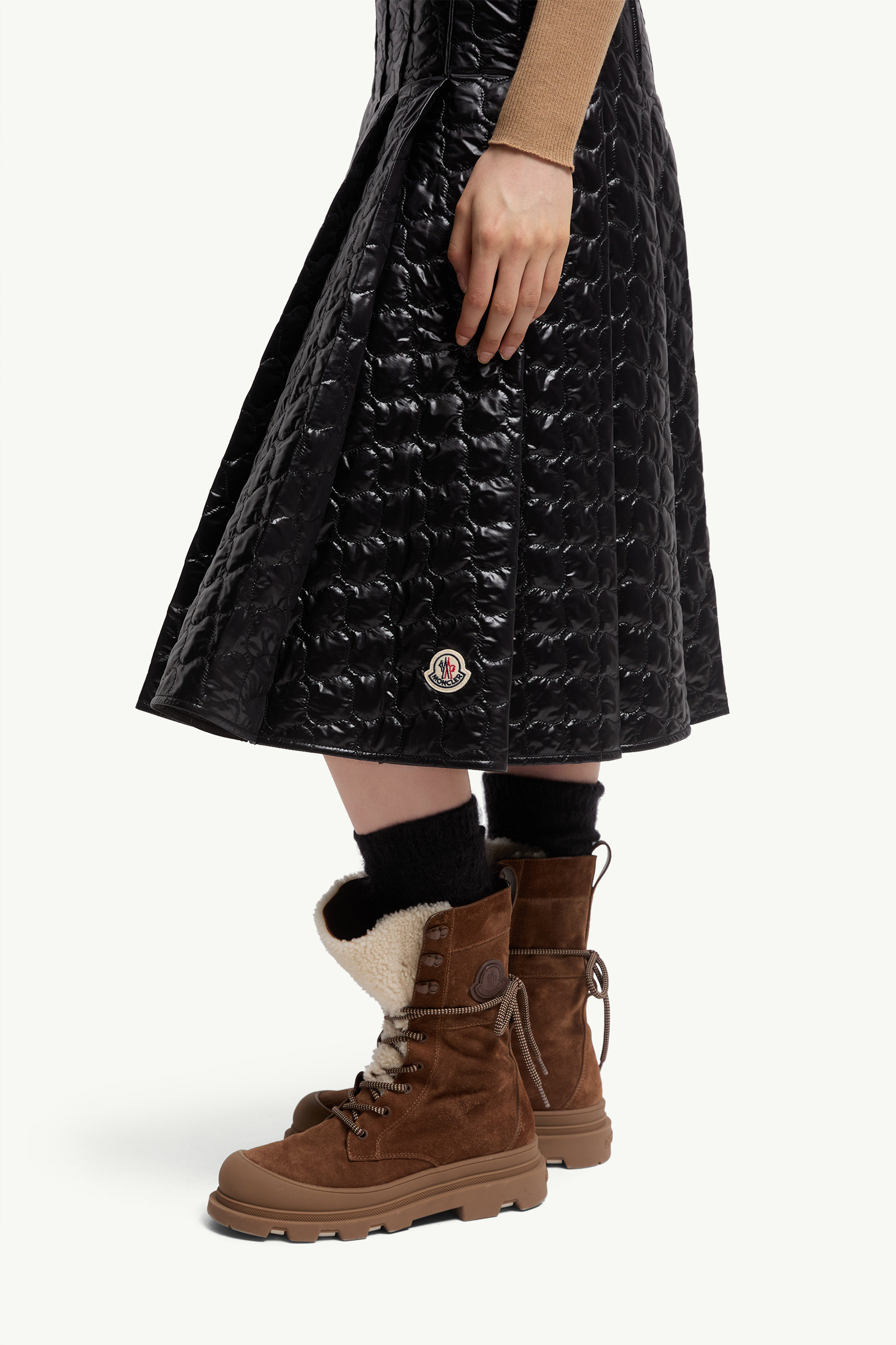 Moncler Gonna Quilted Pleated Shell Midi Skirt In Black