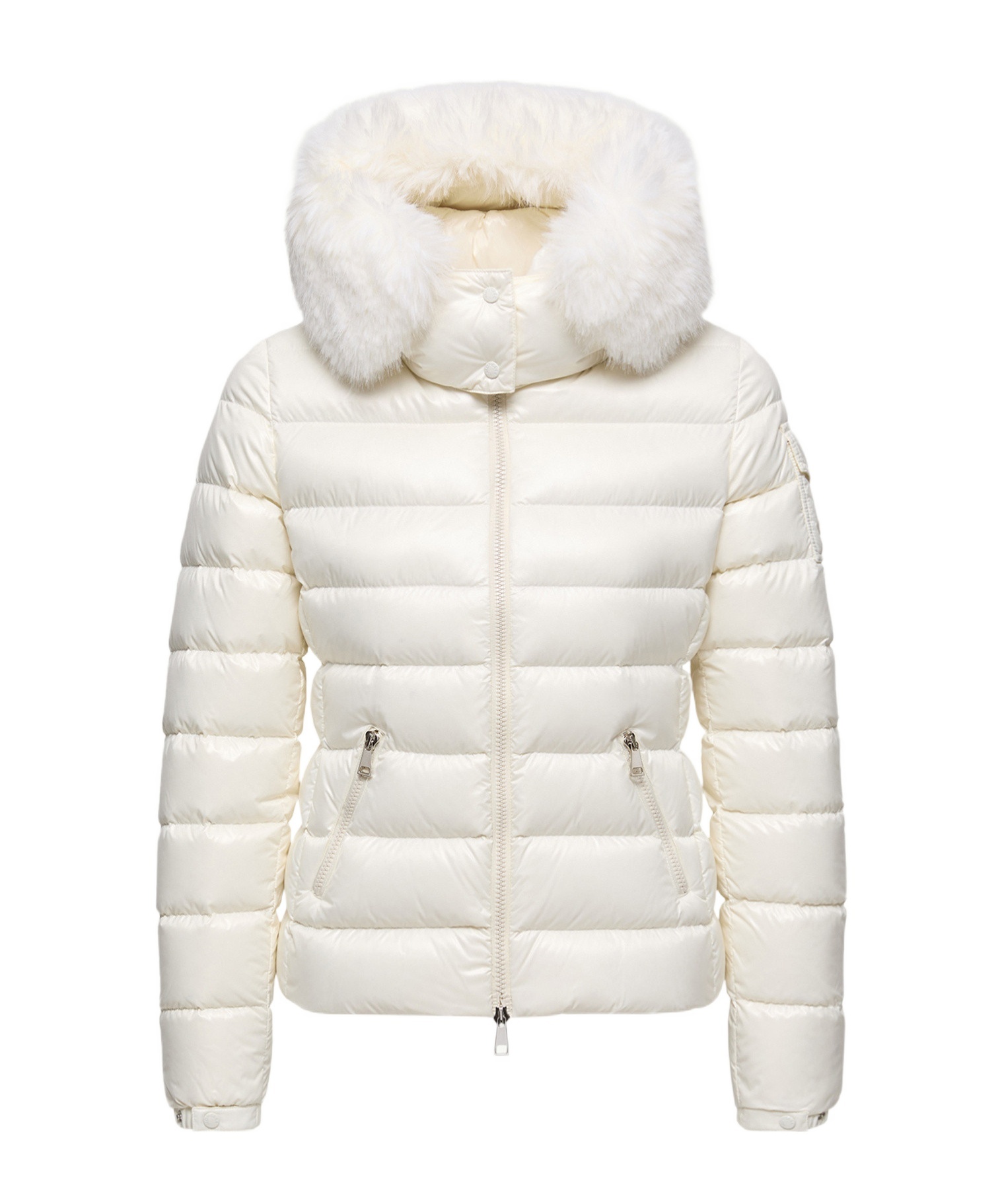 Moncler Badyf Faux Fur-trimmed Hooded Short Down Jacket In Gray