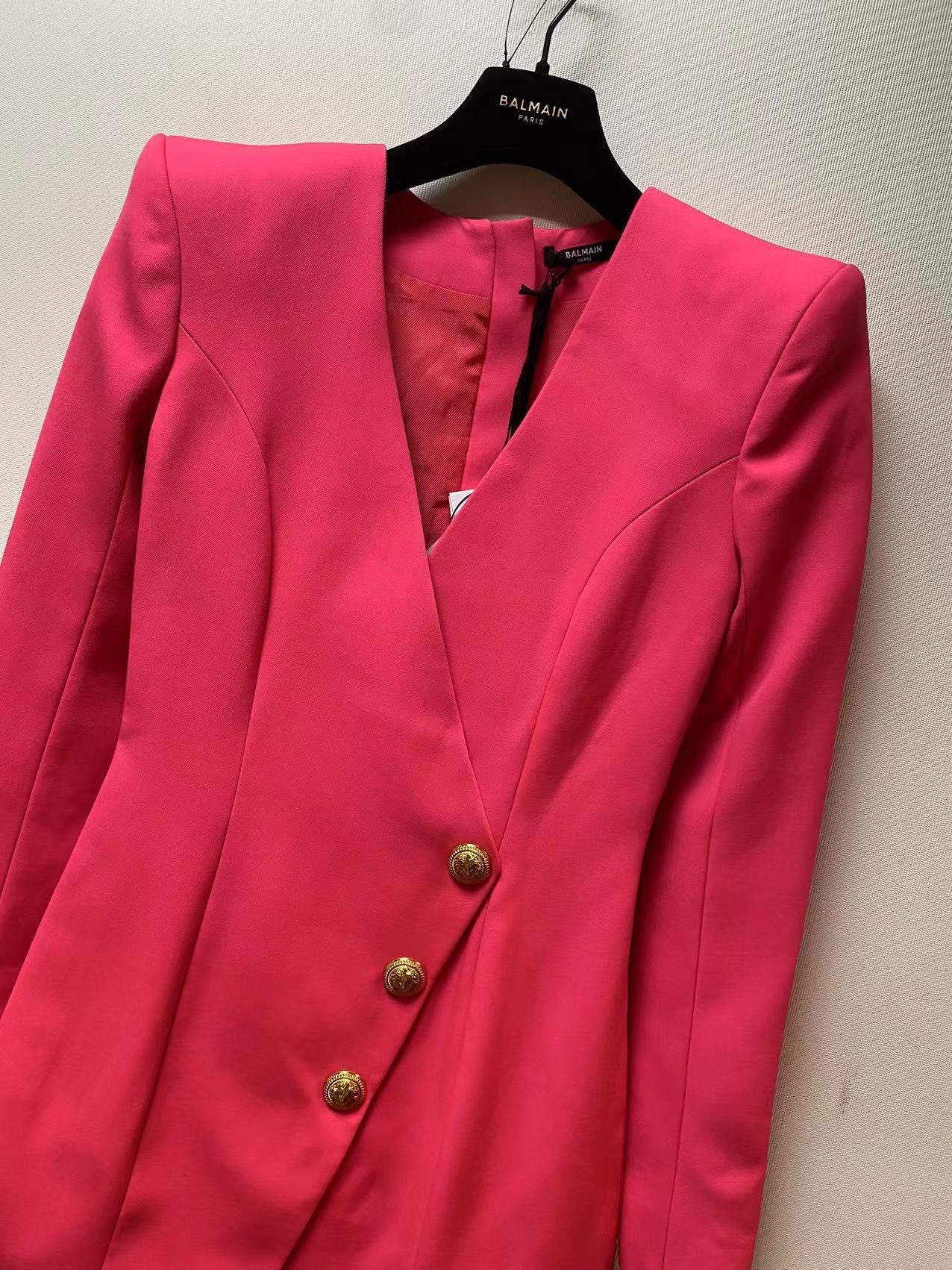 Balmain V-neck Suit Jacket Mini Dress In Red