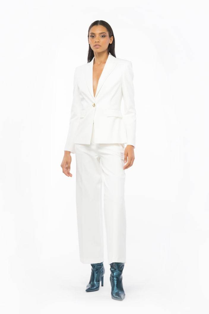 Pinko Cropped Straight-leg Trousers In White