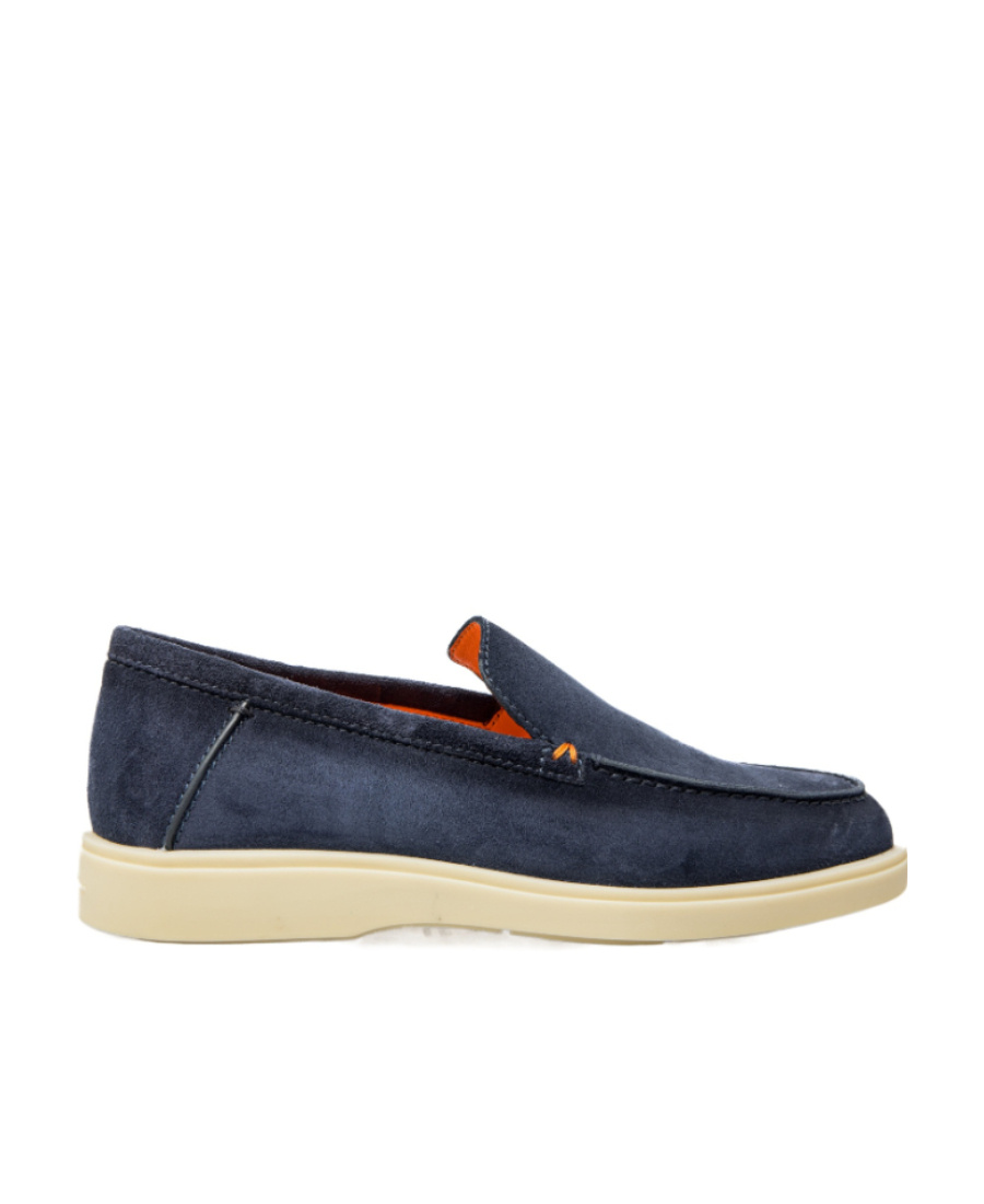 Santoni Leather Loafers Contrast Stitching In Black