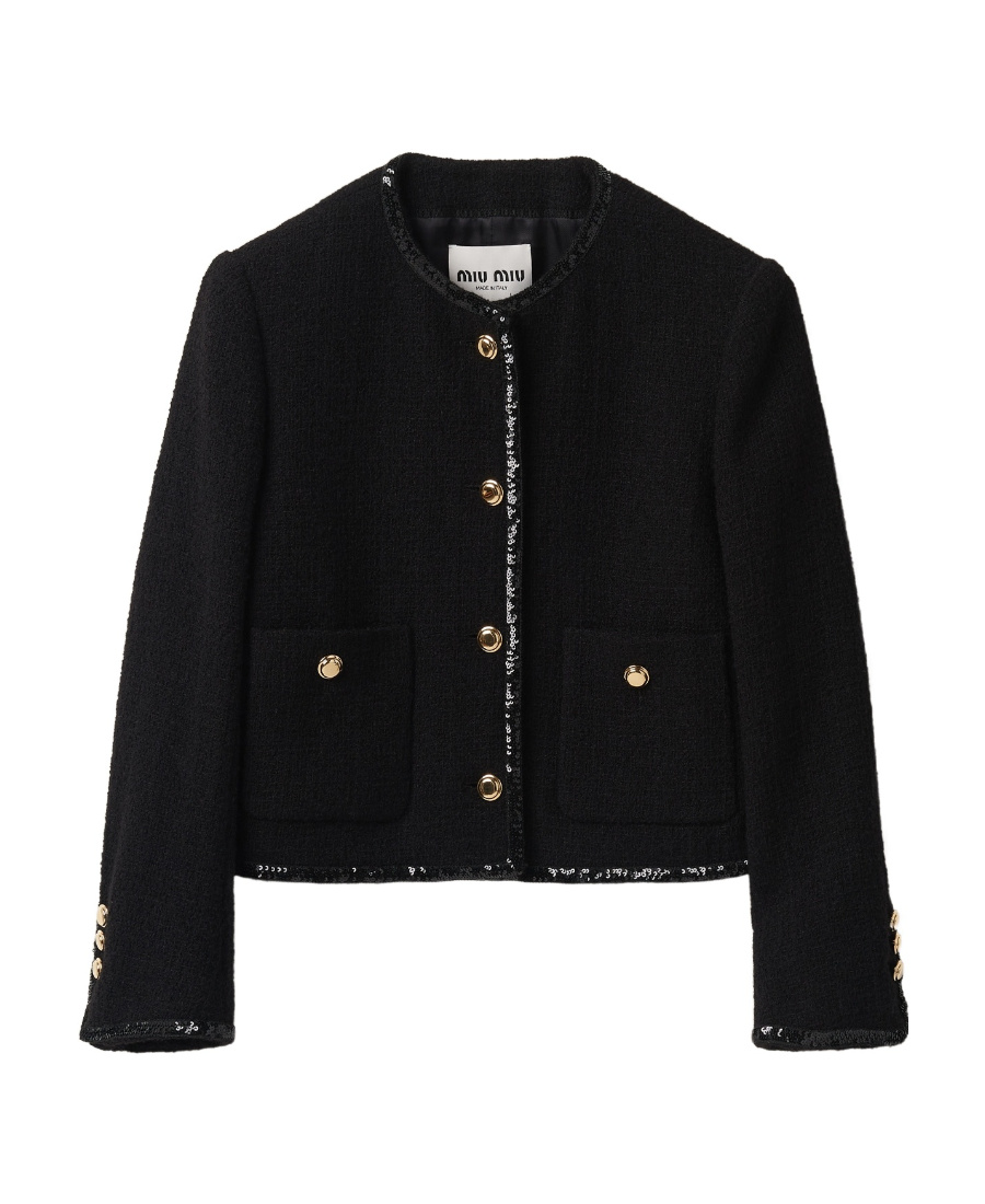 Miu Miu Sequin-embellished Tweed Jacket In Black