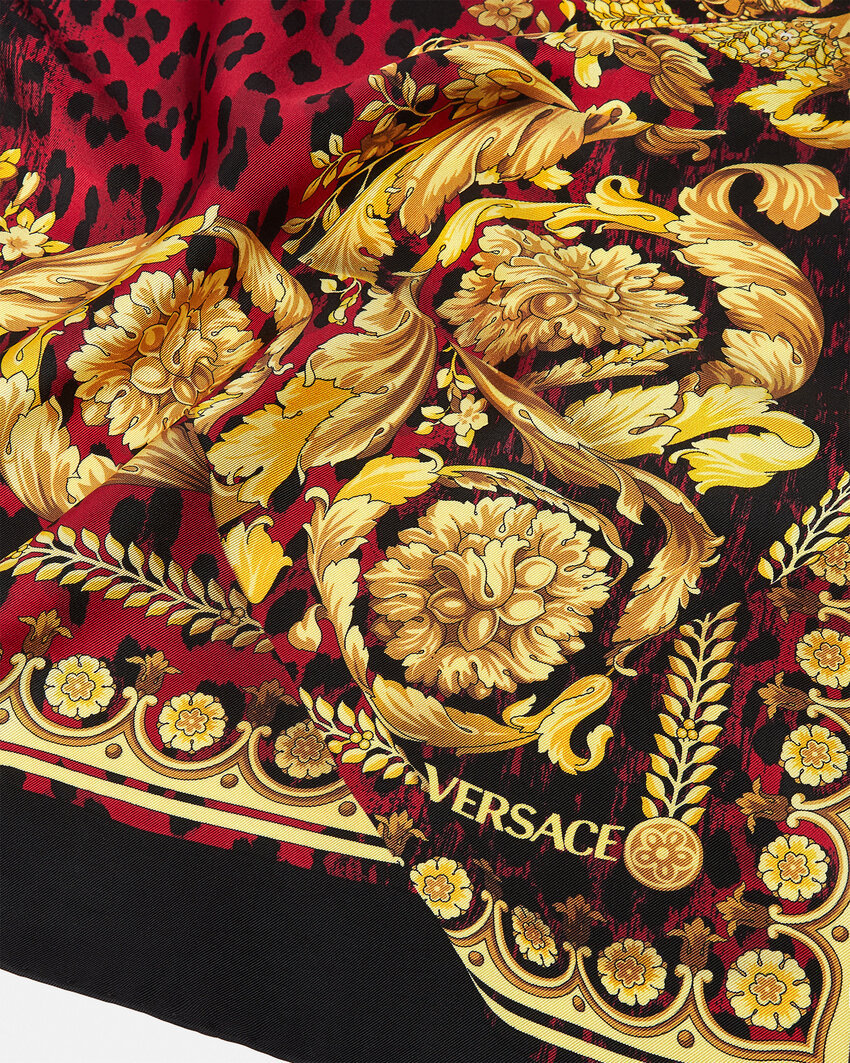 Versace Wild Barocco Illusion Silk Scarf In Brown