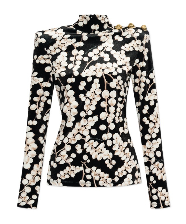 Balmain Grape-print Velvet Top In Black