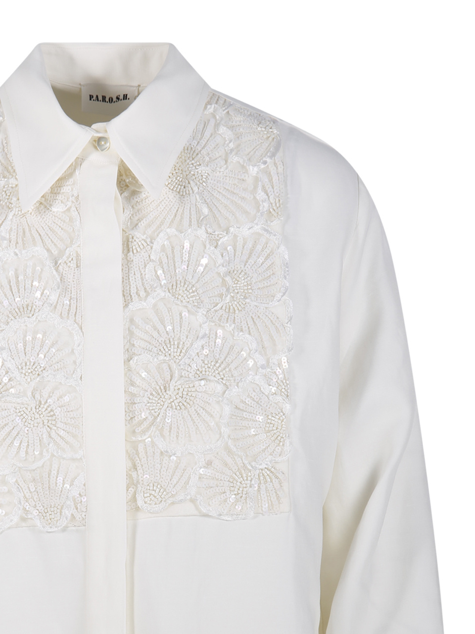 P.a.r.o.s.h Parosh Floral Embroidered White Shirt With Sequins In White