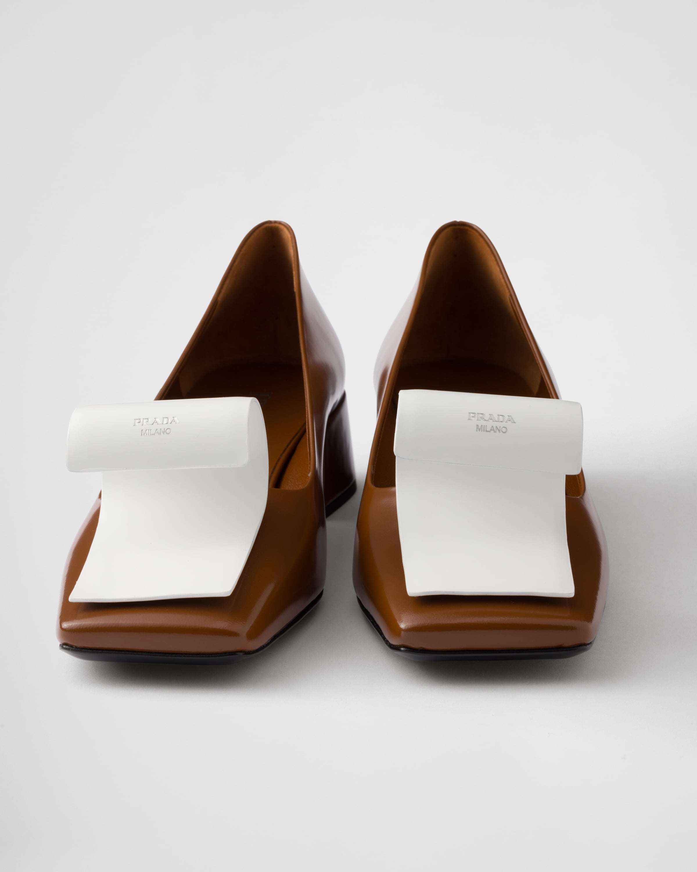 Prada Scarpe Con Tacco In Pelle Bicolor  Donna In Tobacco Color/white