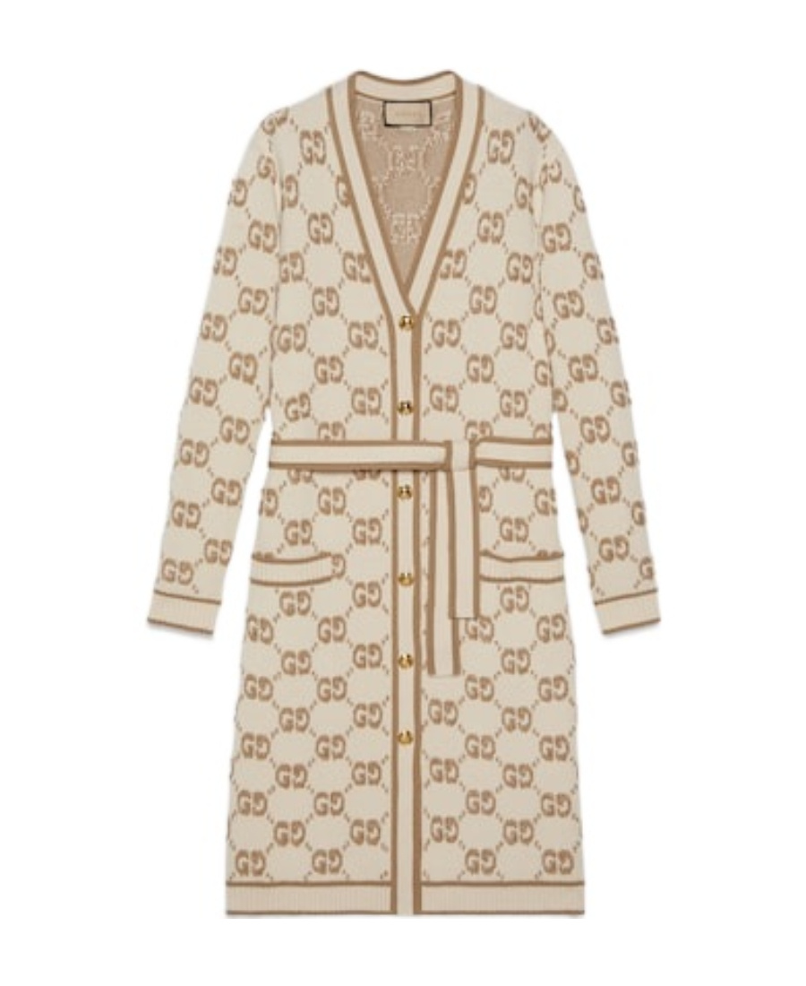 Gucci Gg-jacquard Bouclé Cardi-coat In Nude