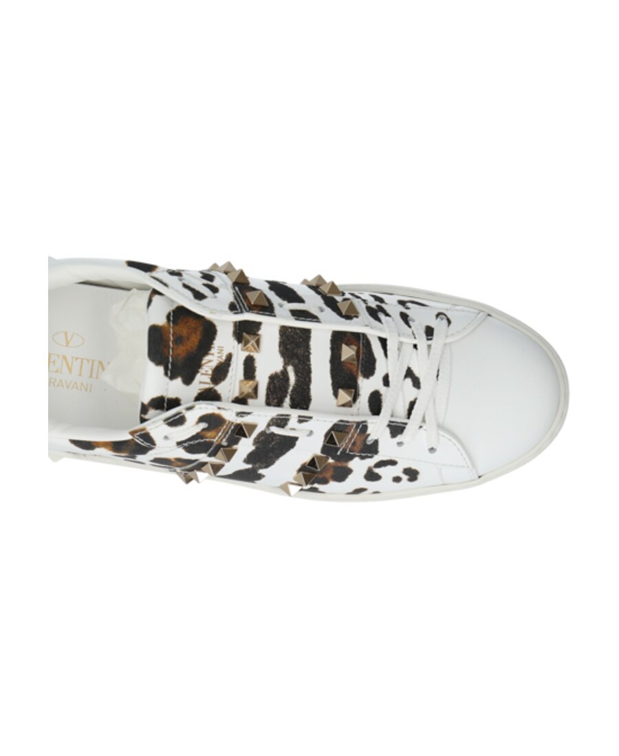 Valentino Riveted Leopard Print Leisure Sports Shoes In White