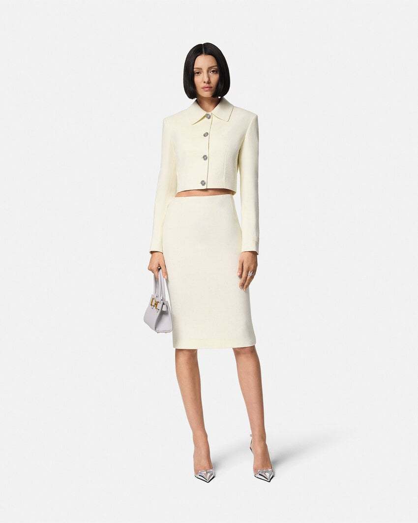 Versace Mid Length Slim Cut Skirt In White