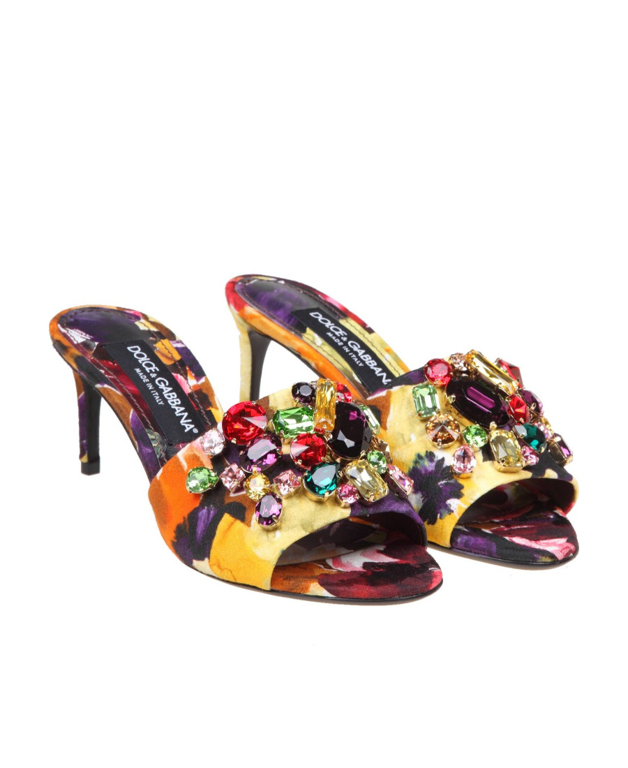 Dolce & Gabbana Floral Embellished Heeled Mules In Multicolor