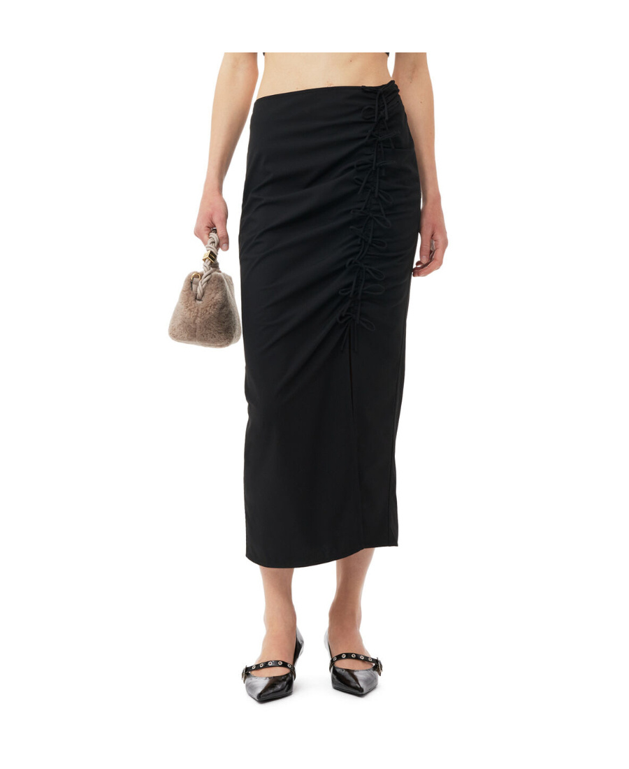 Ganni Midi Skirt With Ornamental Bows In Black