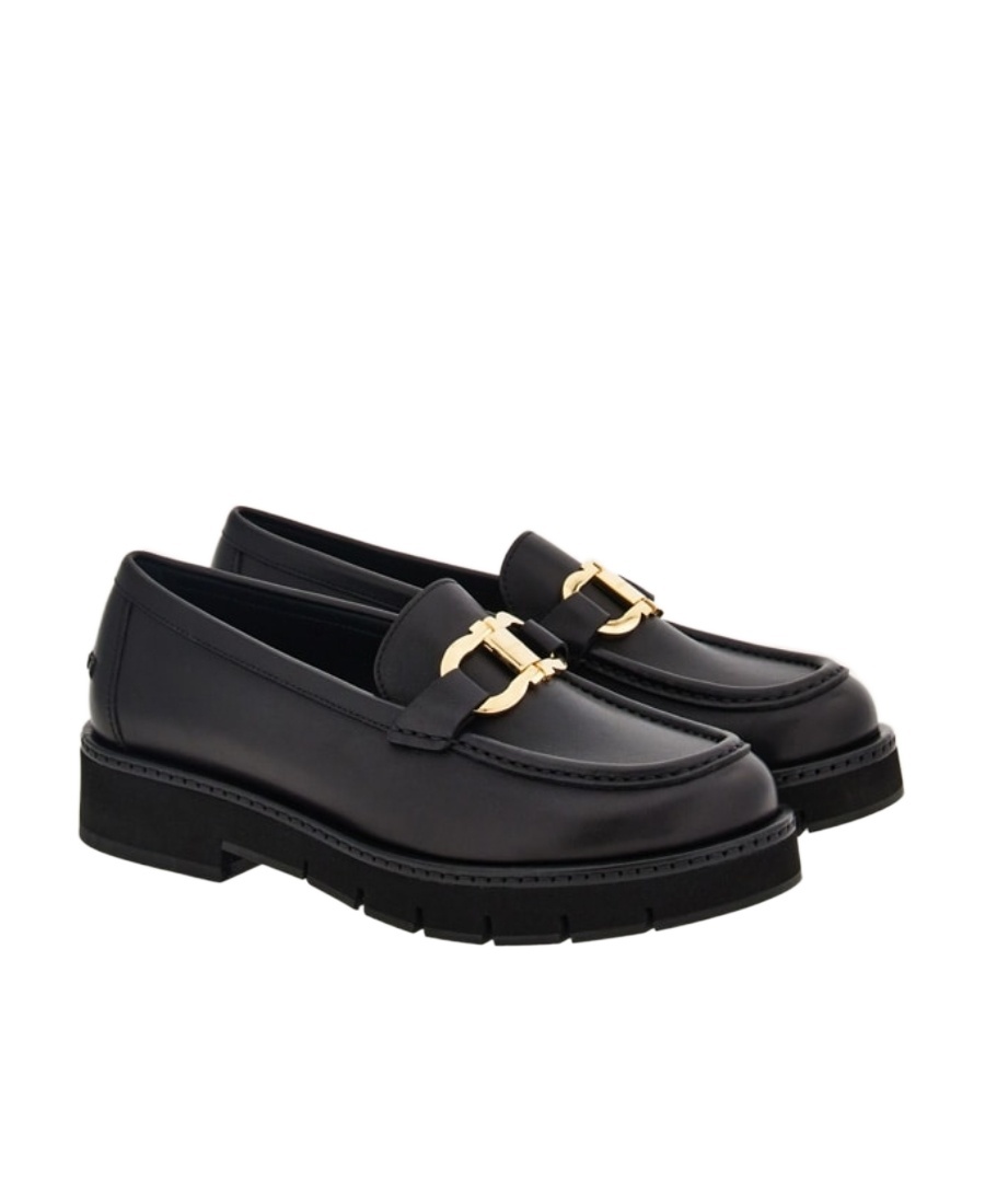Ferragamo Brooke Loafers With Chunky Sole And Gold-tone Hardware In Black