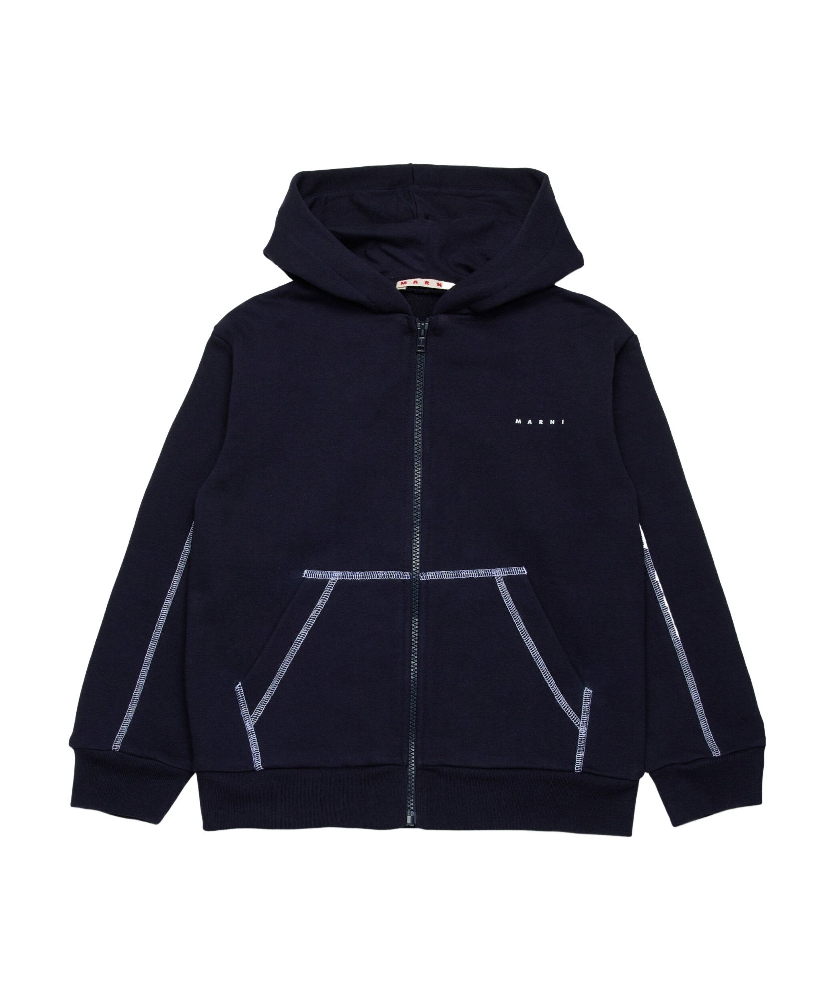 Marni Sweatshirt With Zip And Contrasting Seams In Blue Navy