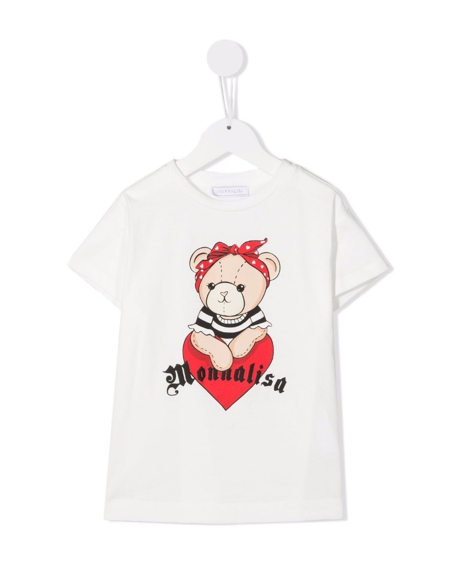 Monnalisa Teddy Bear-print Cotton T-shirt In White