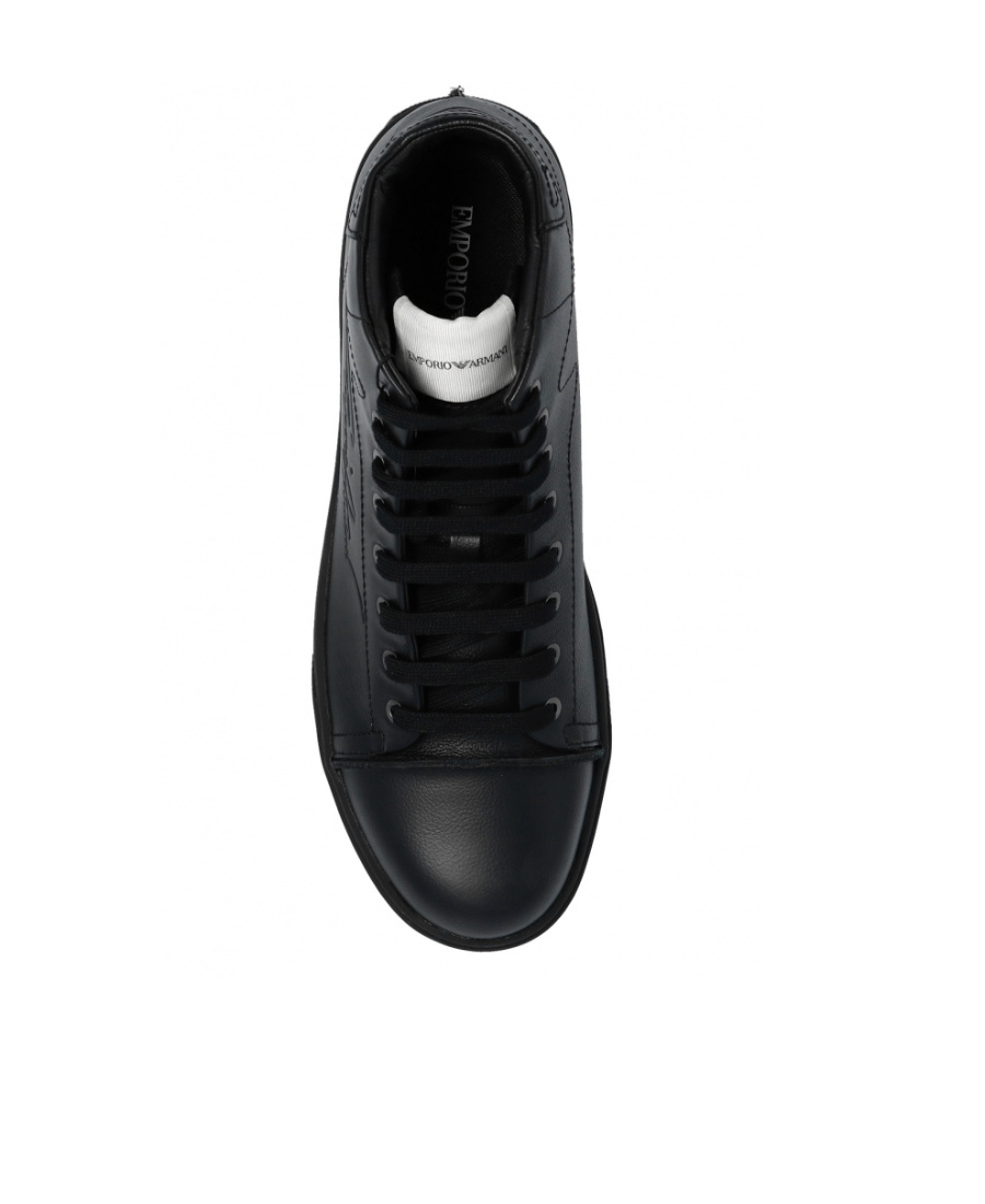 Emporio Armani Embossed-logo Lace-up Trainers In Black