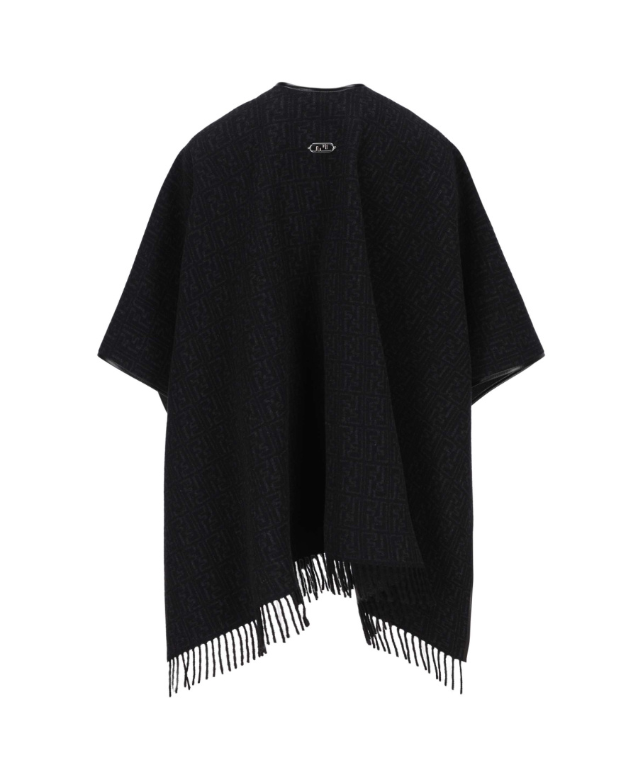 Fendi Monogram-pattern Fringed Poncho Jacket In Black