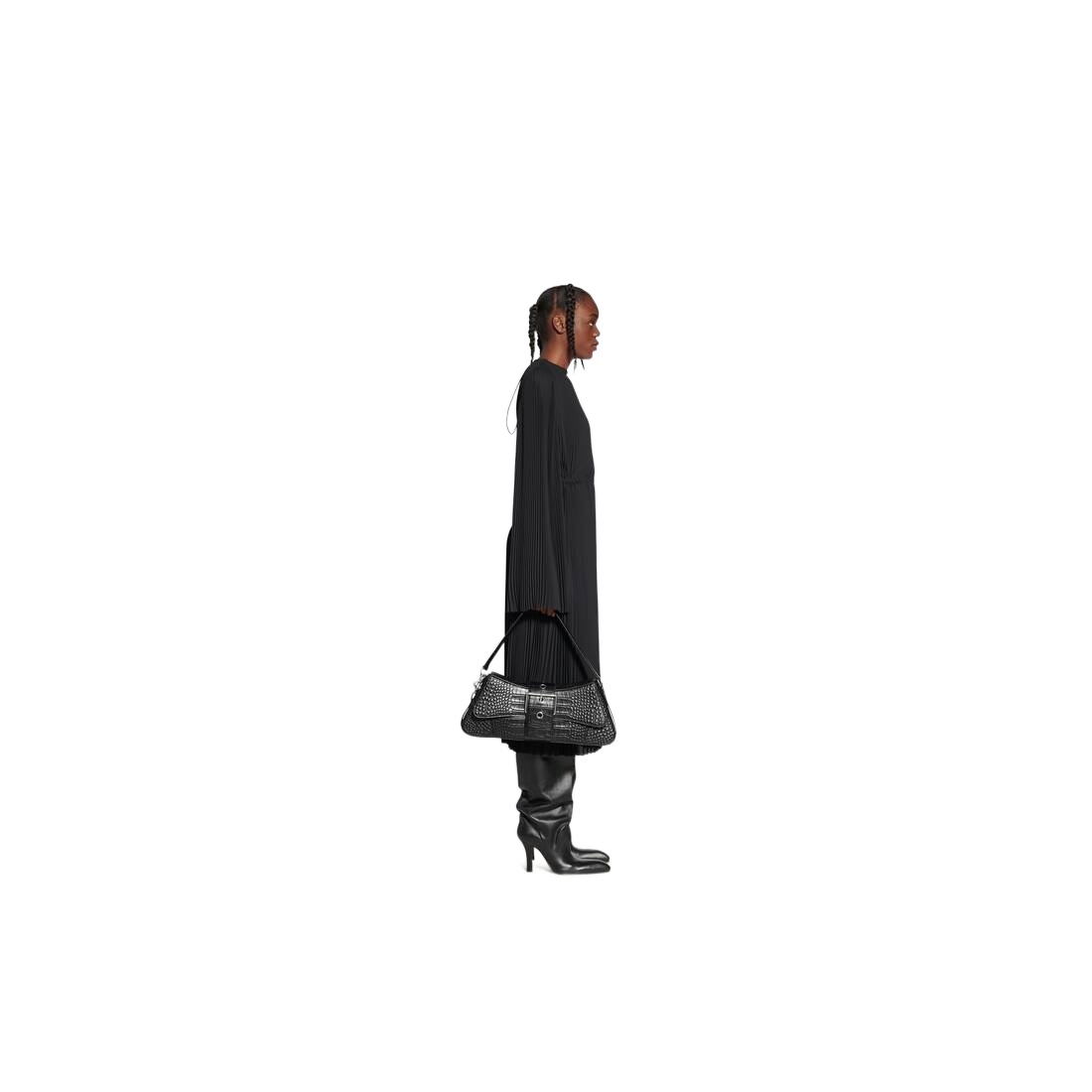 Balenciaga Fully-pleated Midi Dress In Black