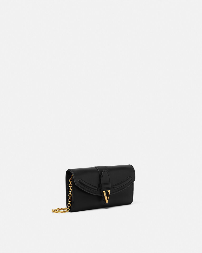 Versace V-logo Chain Clutch Bag In Black